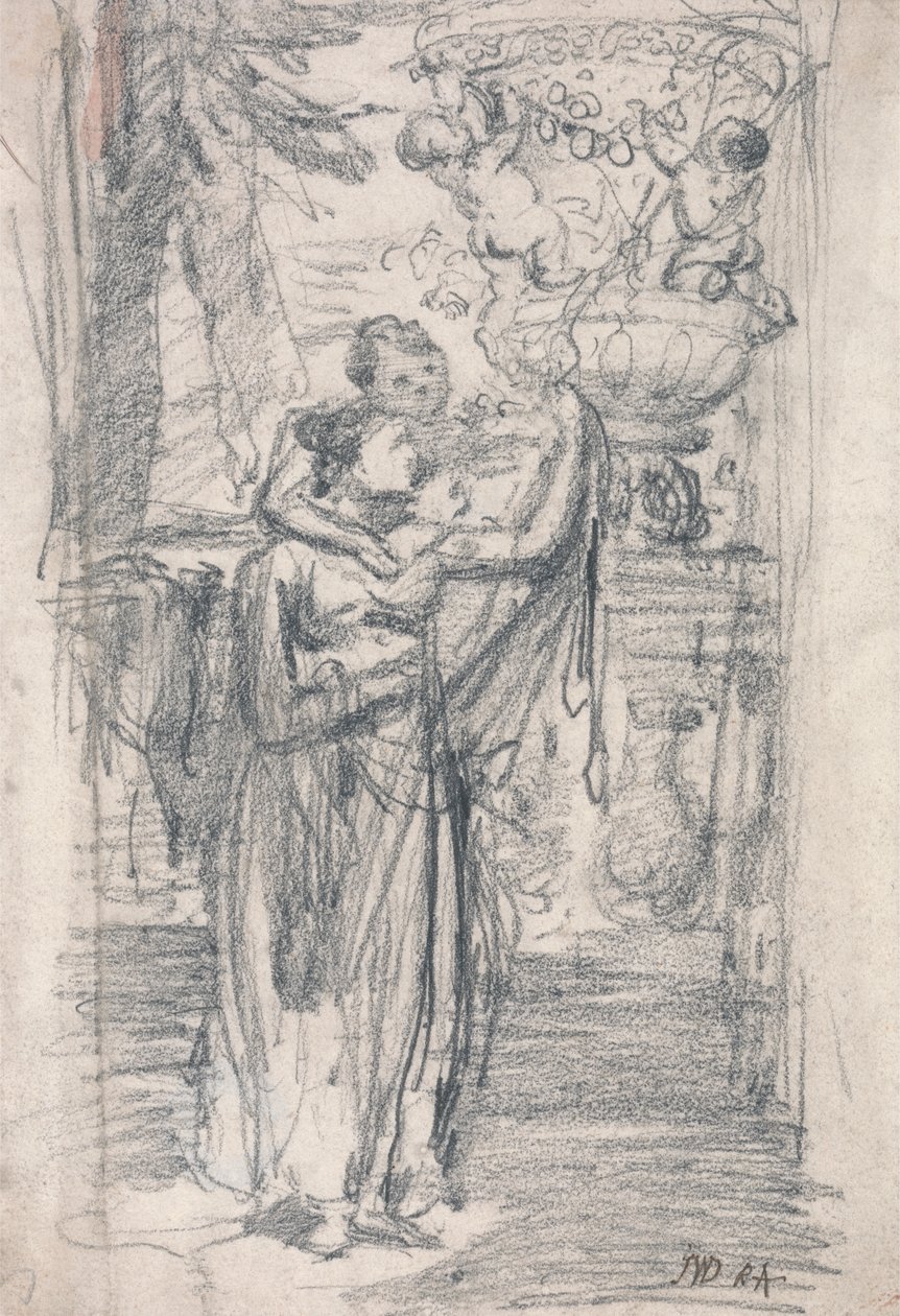Two Girls (or Lady and Child) on a Garden Terrace near an Ornamental Urn by James Ward