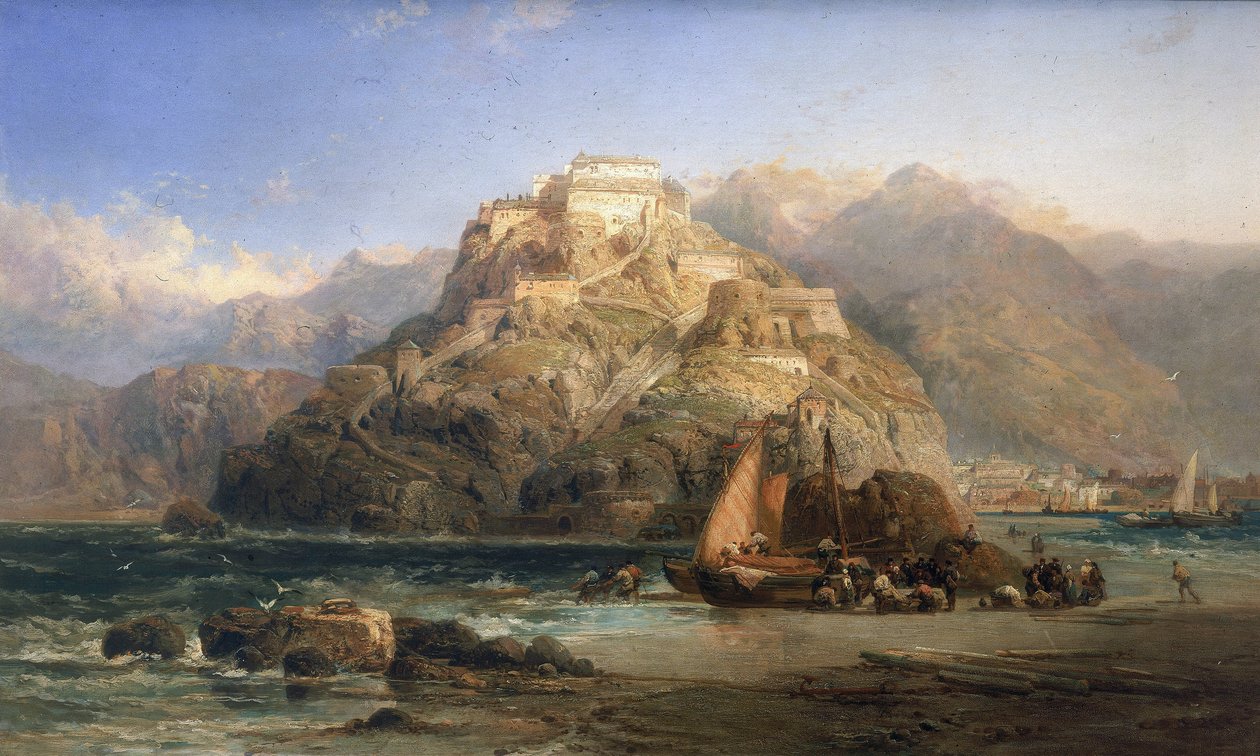 View of San Sebastian (Spain), in the Center, Mount Urgull and the Buildings of the Castle of Santa Cruz de la Mota by James Webb