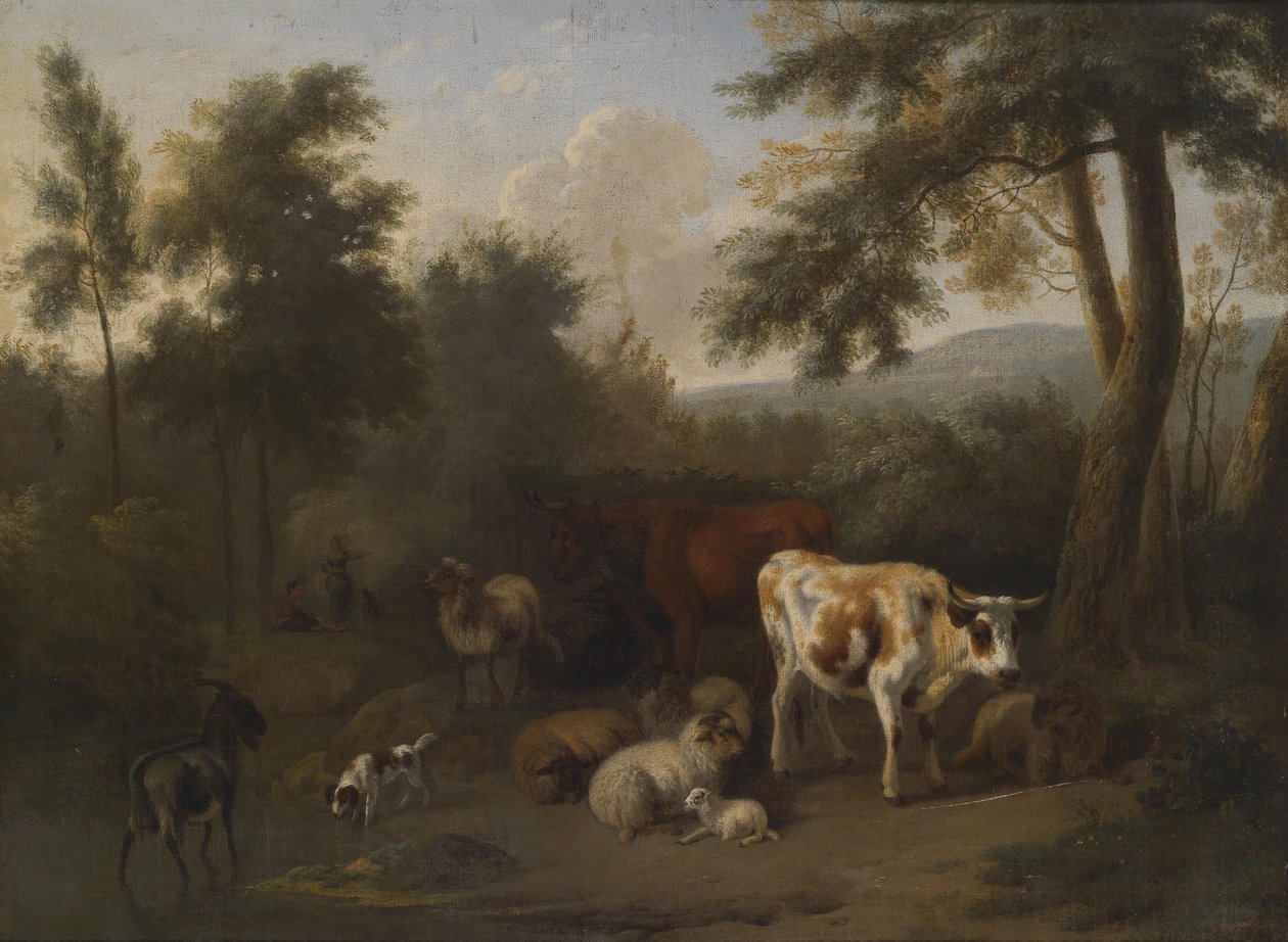 Wooded Landscape with Resting Cattle and Shepherds by Jan Vermeer van Haarlem