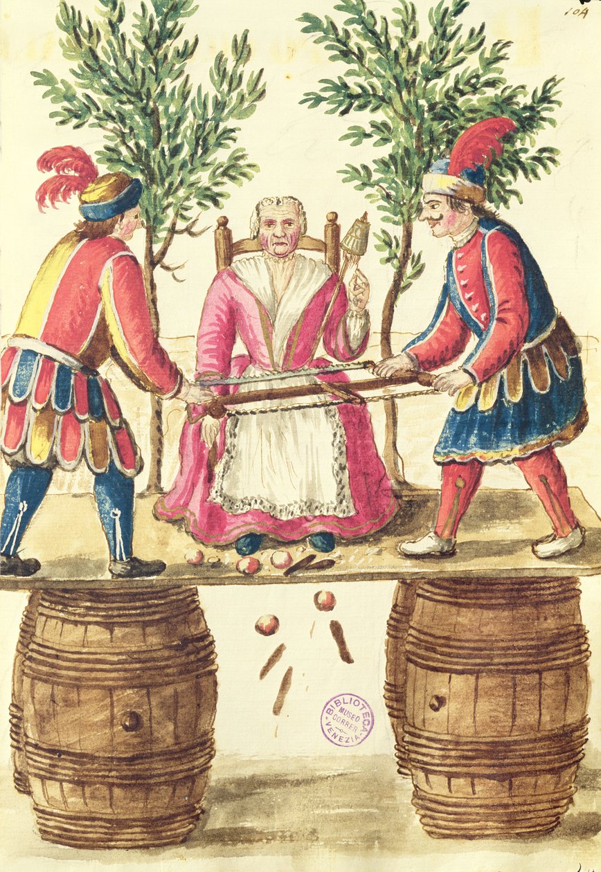Two Venetian Magicians Sawing a Woman in Half by Jan van Grevenbroeck