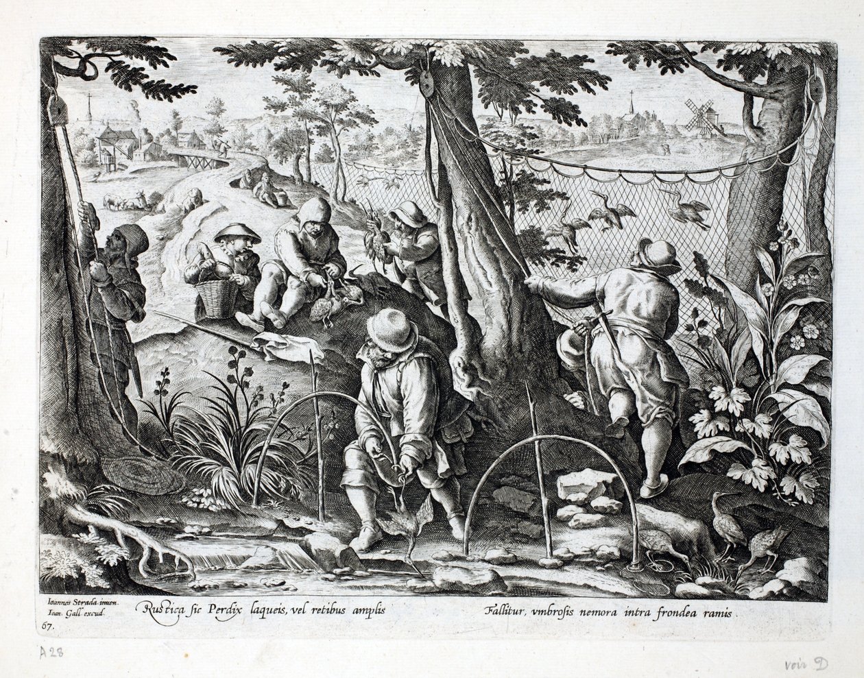 Birdcatchers using traps to catch partridge, illustration from ...