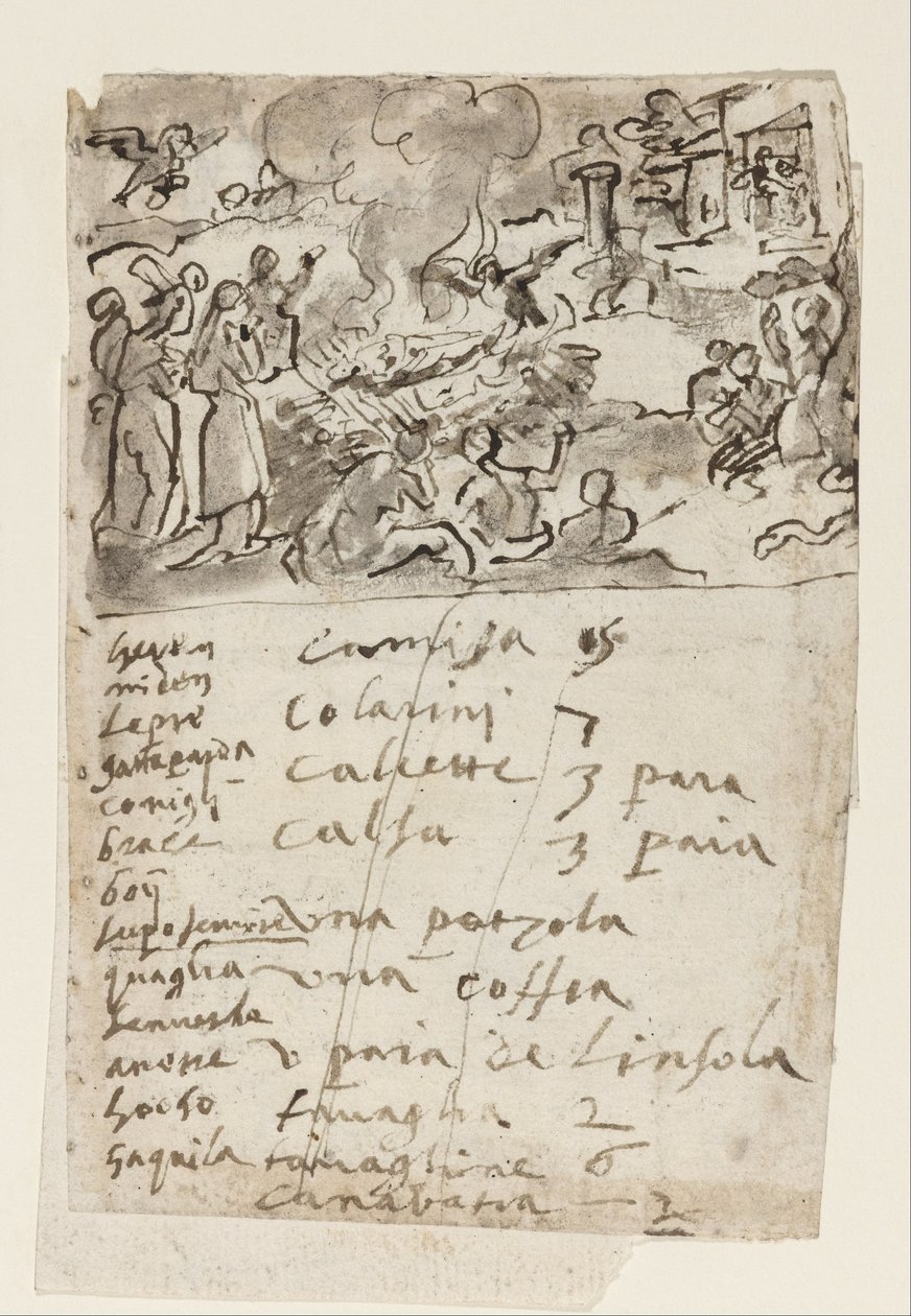 Page of a Sketchbook- Showing a Scene of a Cremation by Jan van der Straet