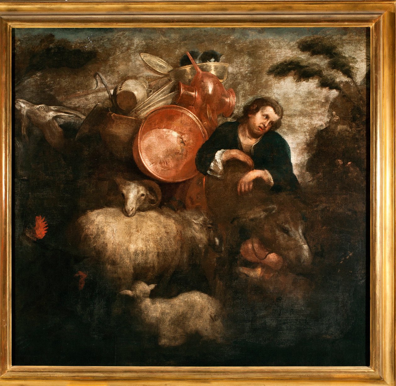 Shepherd with Goats and Donkey. Painting by Jan Roos by Jan Roos