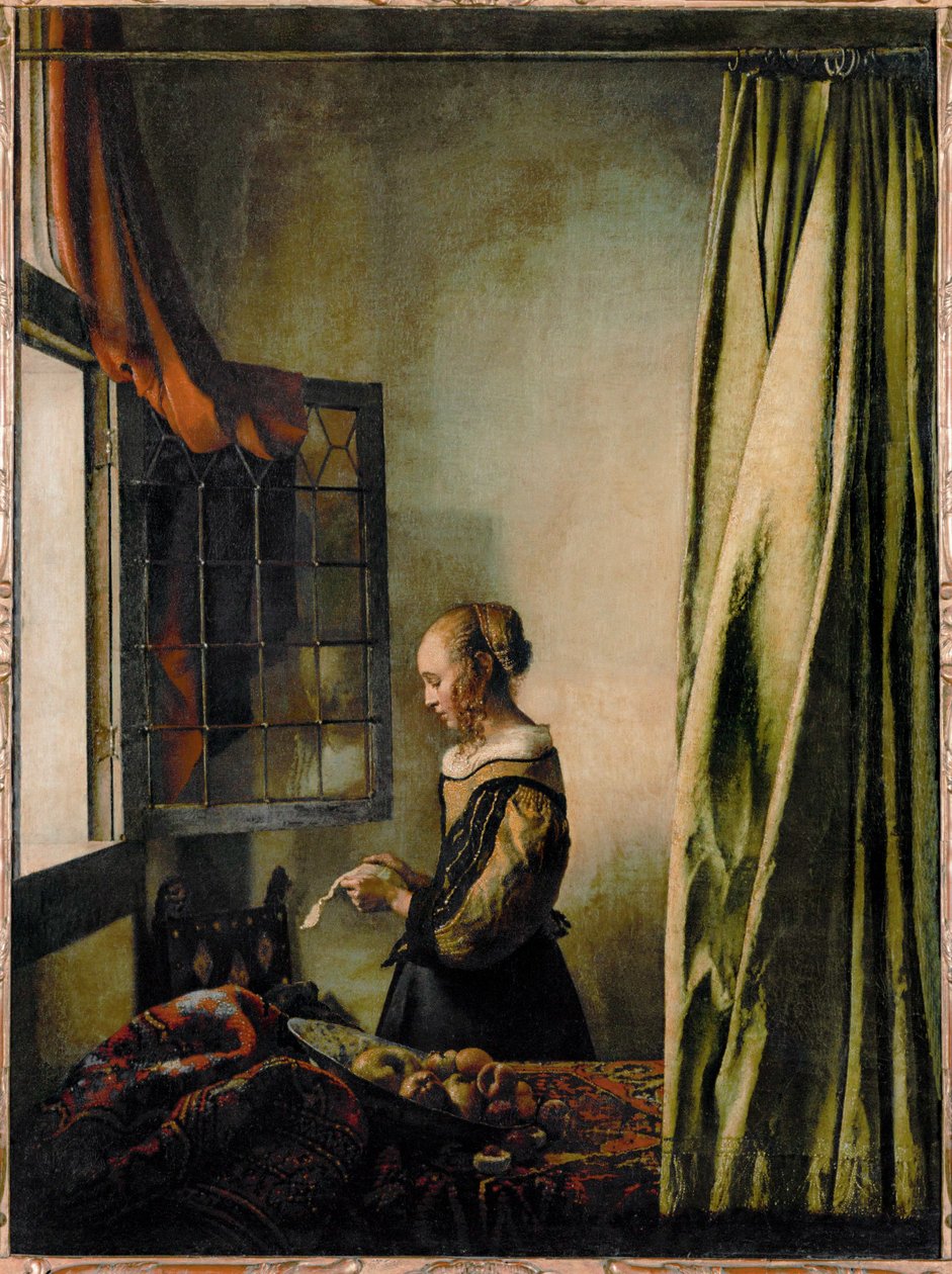 Woman Reading a Letter at the Open Window by Jan (1632-75) Vermeer