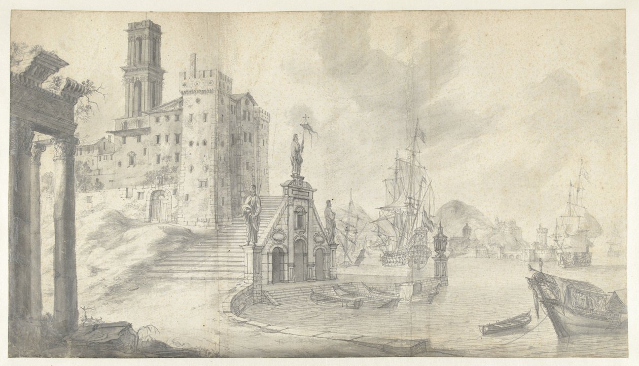 Harbor View in a City on the Mediterranean Sea by Jan Abrahamsz. Beerstraten