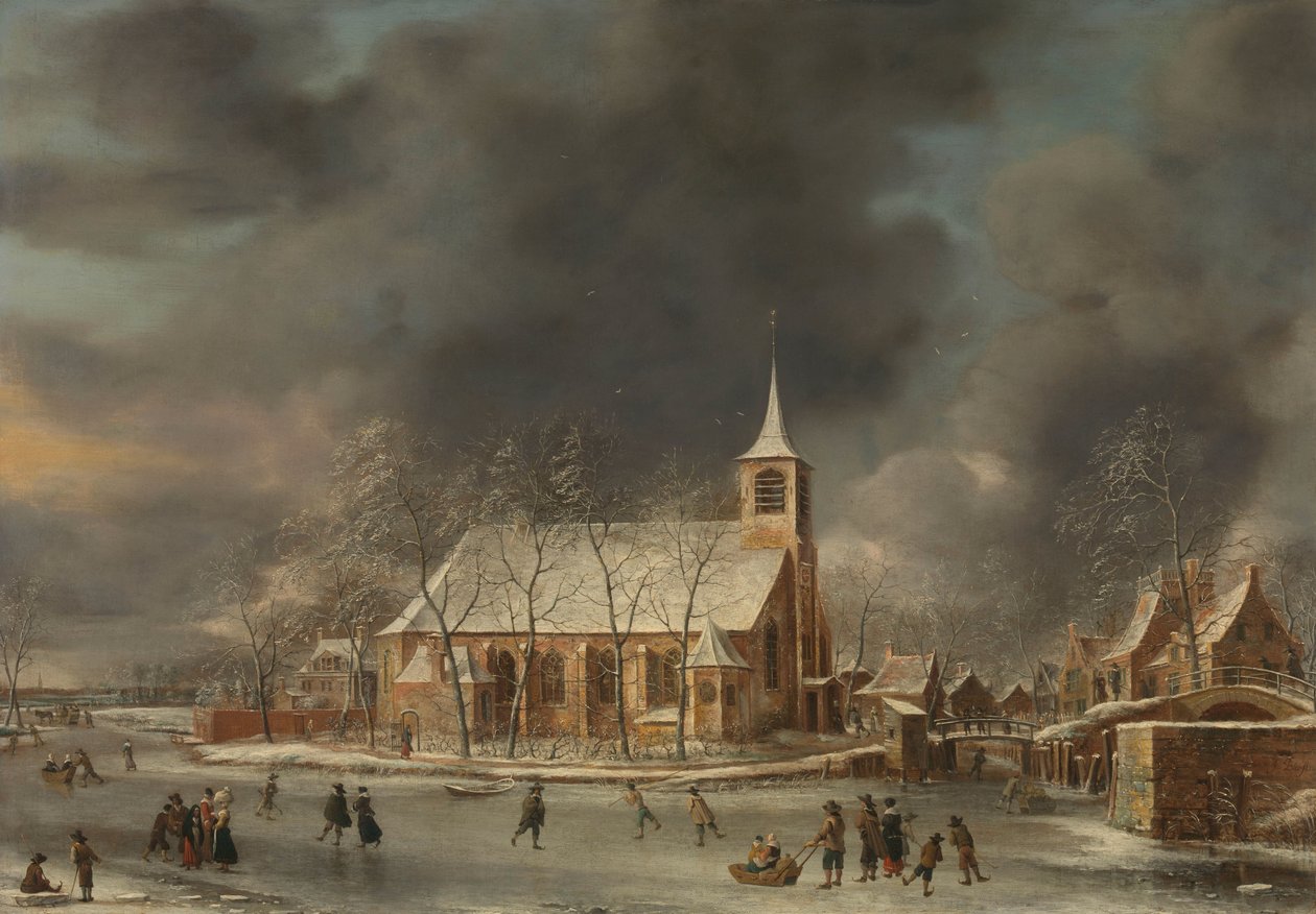 View of the Church of Sloten in the Winter by Jan Abrahamsz. Beerstraten