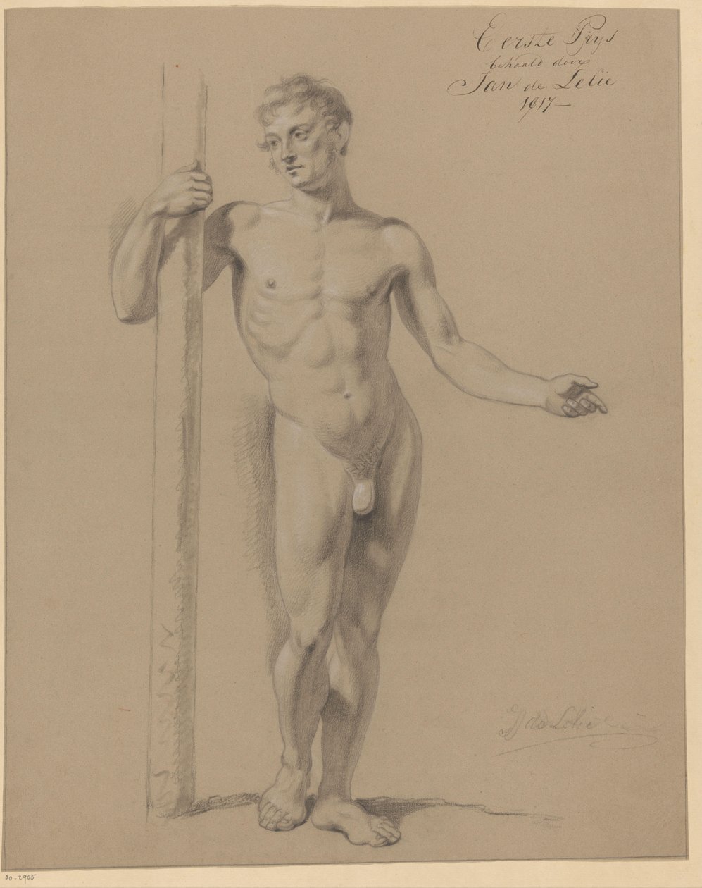 Standing Male Nude, Front View (1st Prize 1817) by Jan Adriaan Antonie de Lelie