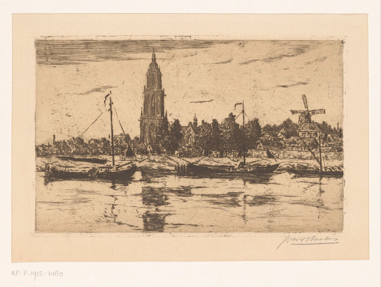 View of Rhenen by Jan Antonius van Schooten (signed by artist)