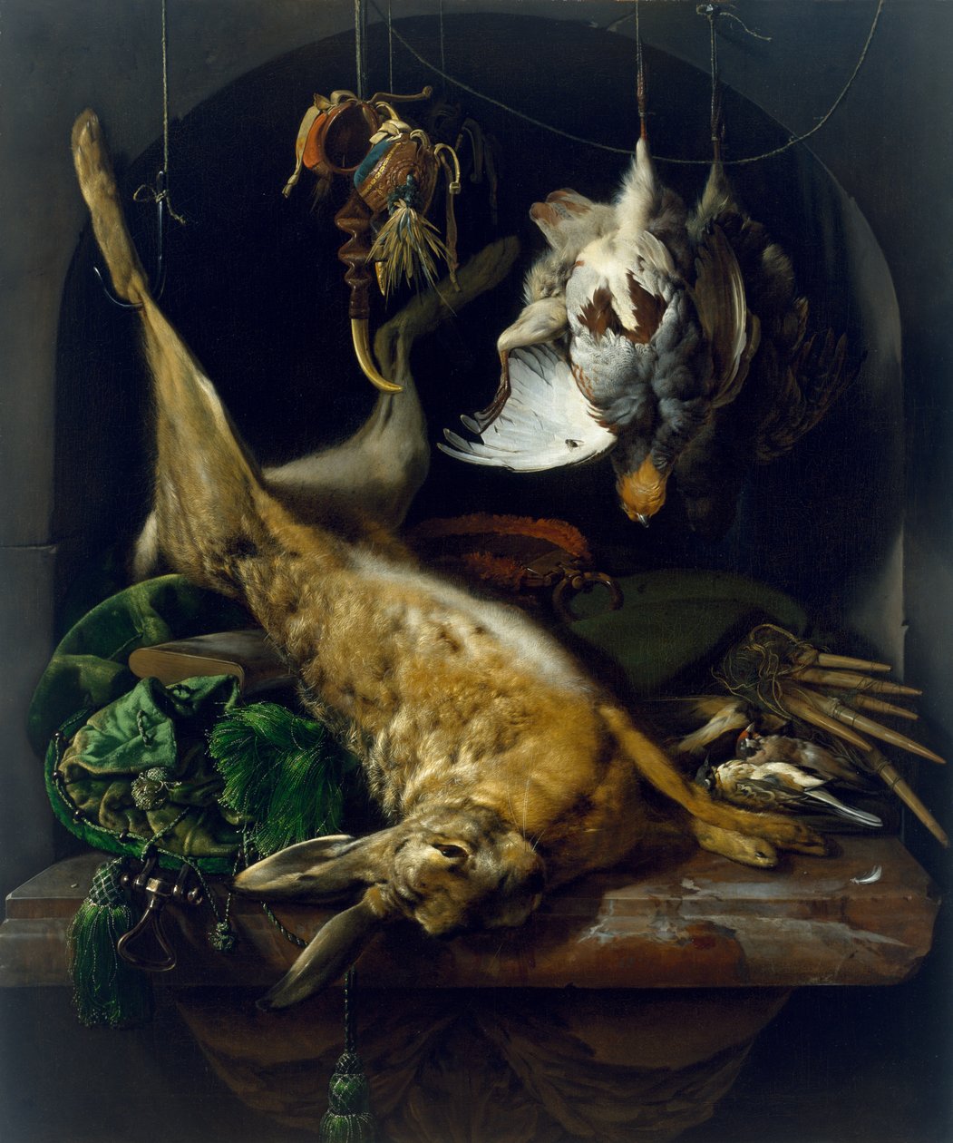 Still Life with a Dead Hare, Partridges and Other Birds in a Niche by Jan Baptist Weenix