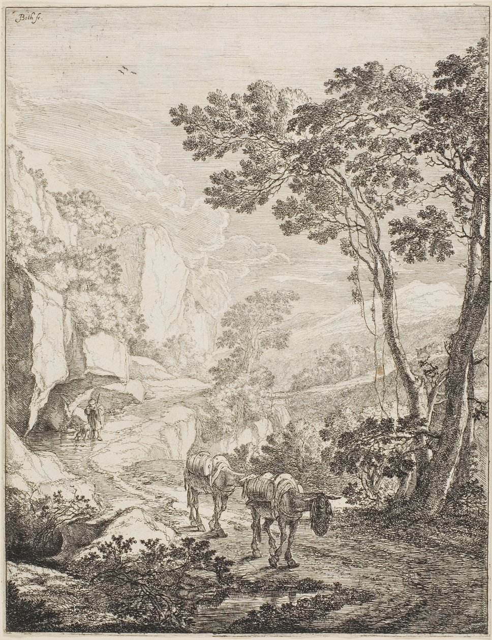 The Two Mules, from a set of four Italian Landscapes by Jan Both