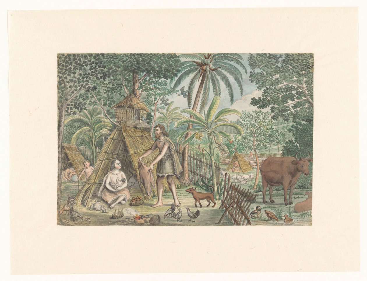 Adam and Eve in a Utopian Village Scene by Jan Brandes