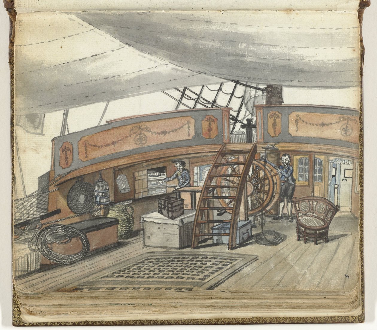 Deck View of an East Indiaman with Helmsman at the Helm by Jan Brandes