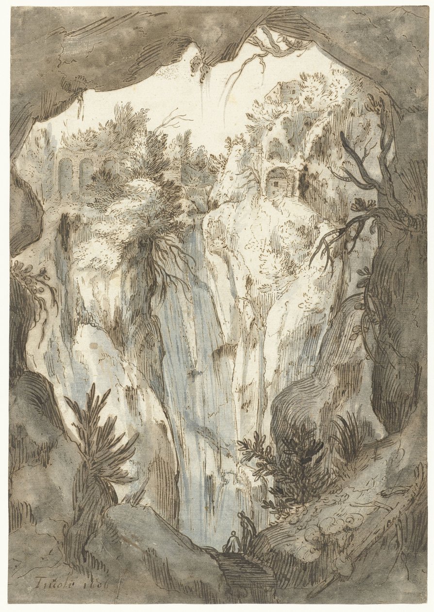 Waterfall of Tivoli Seen from a Cave by Jan Brueghel (I) (attributed to)