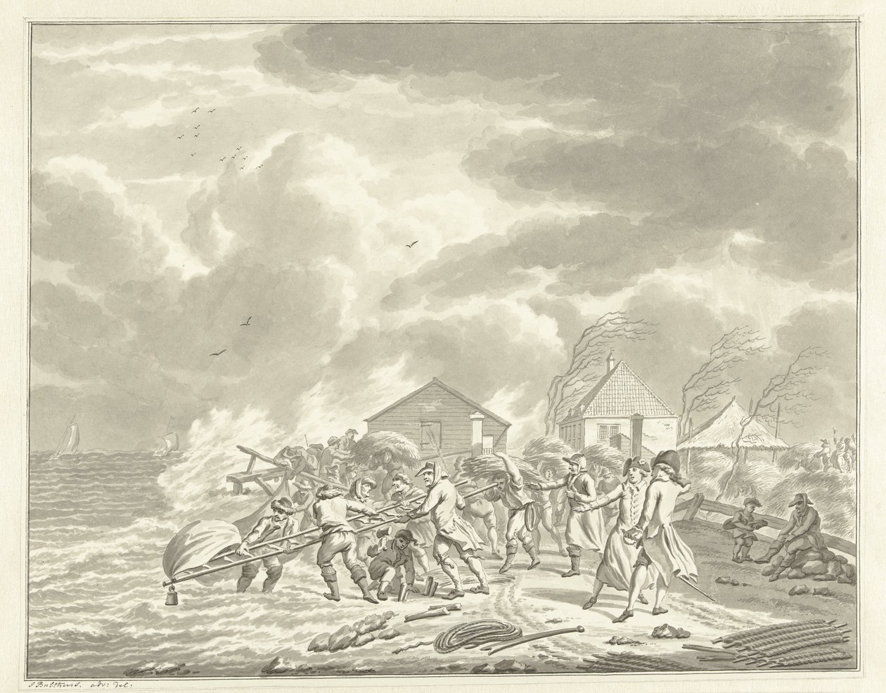 The Flooding of the Diemerzeedijk near Amsterdam, 1776 by Jan Bulthuis (signed by artist)
