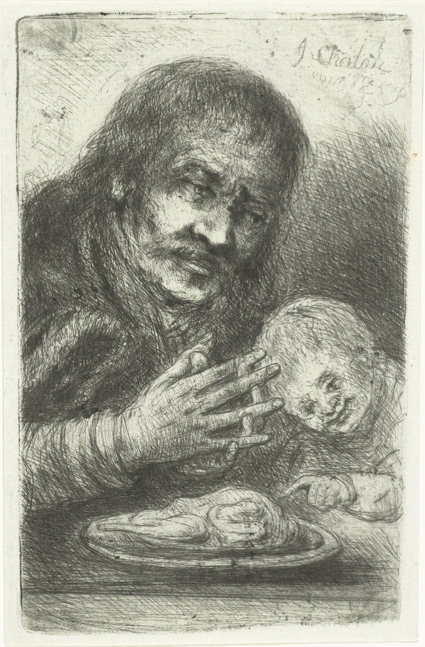 Man and Child at the Dining Table by Jan Chalon