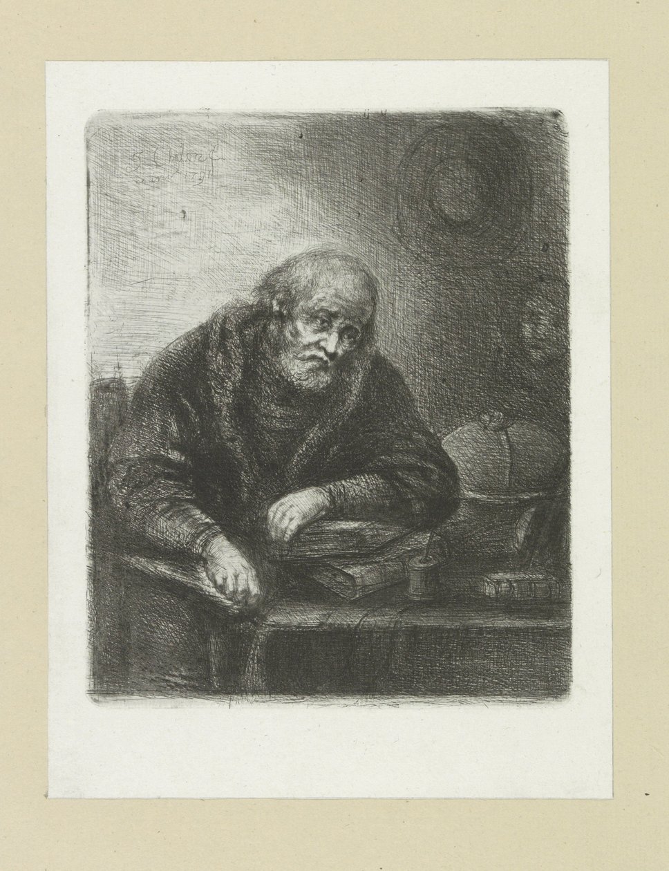 Old man at his desk by Jan Chalon