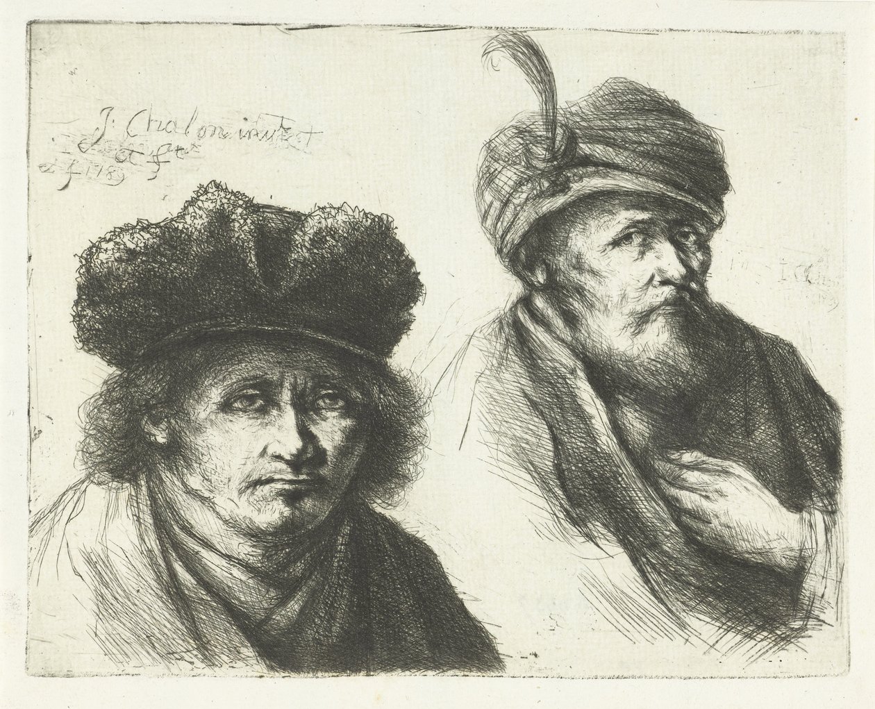 Two Men, with Hat and Turban by Jan Chalon