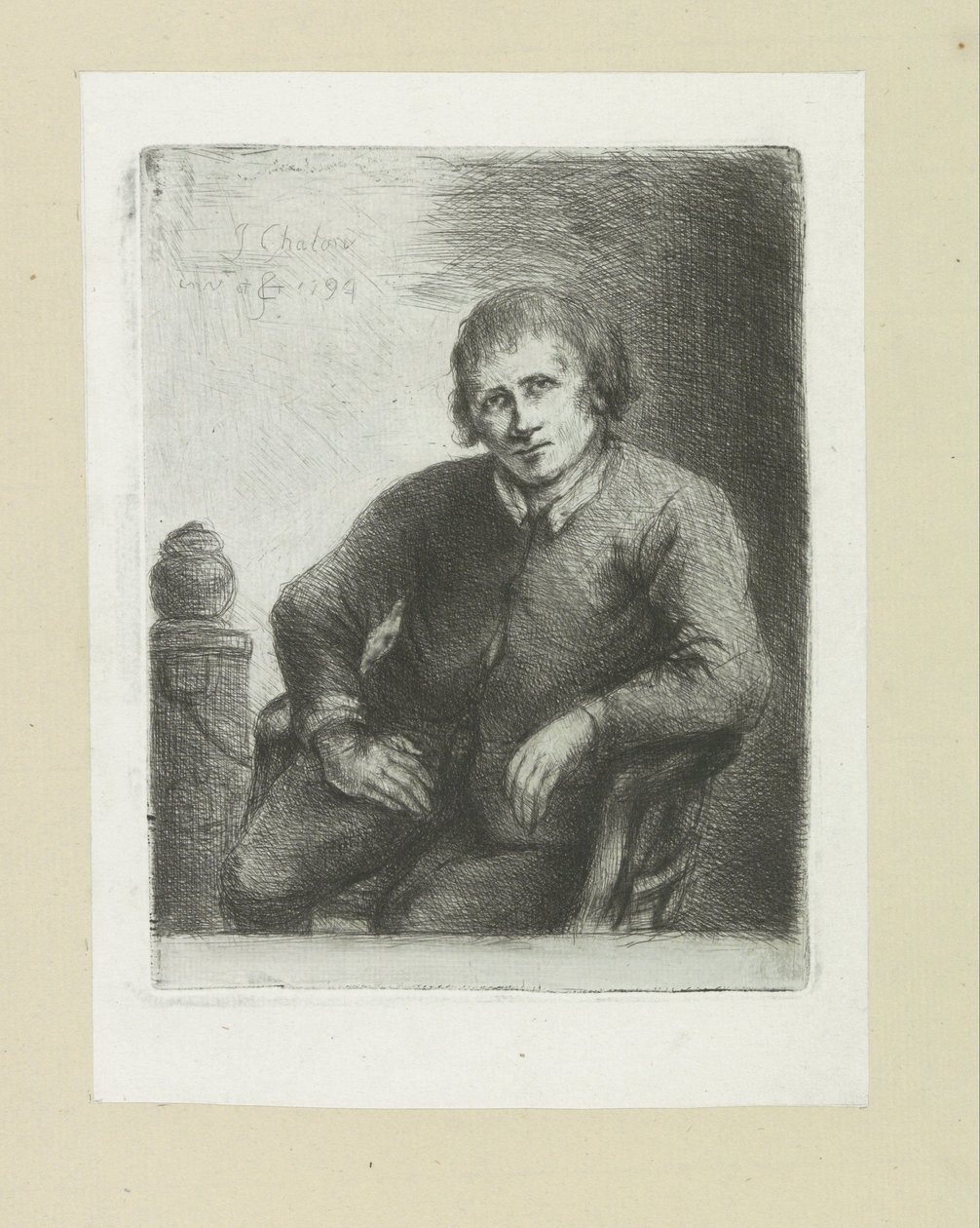 Seated Man Next to a Pillar by Jan Chalon