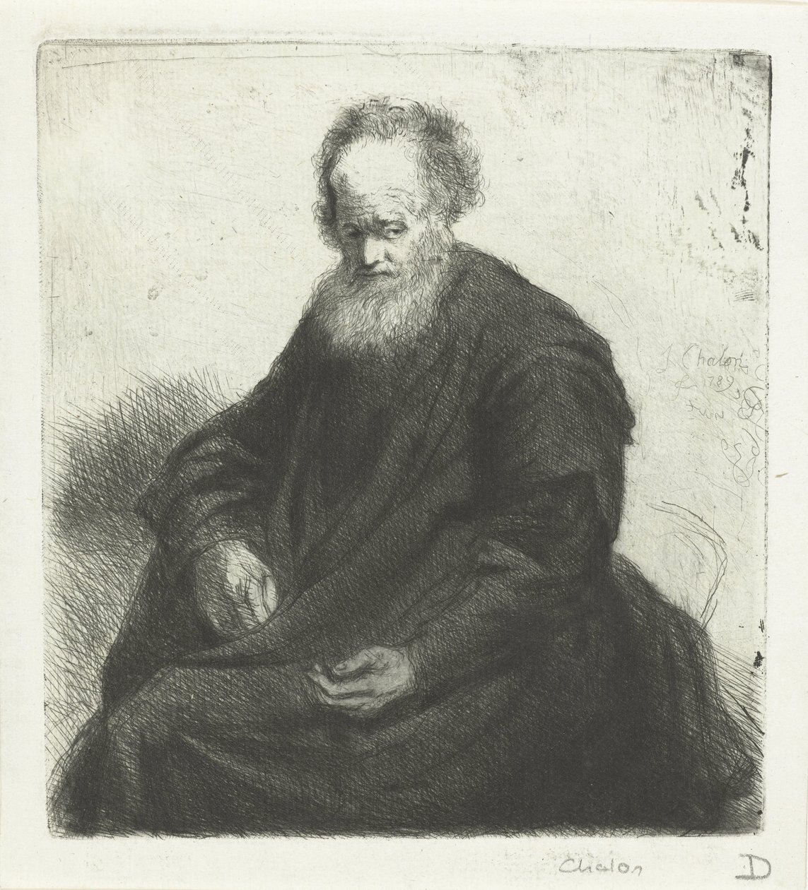 Seated Old Man with Long Cloak by Jan Chalon