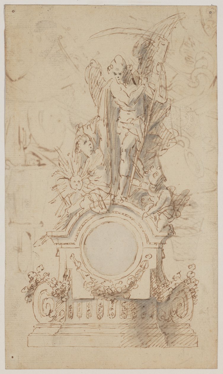 Design for a Decorative Clock with Saturn and Angels by Jan Claudius de Cock