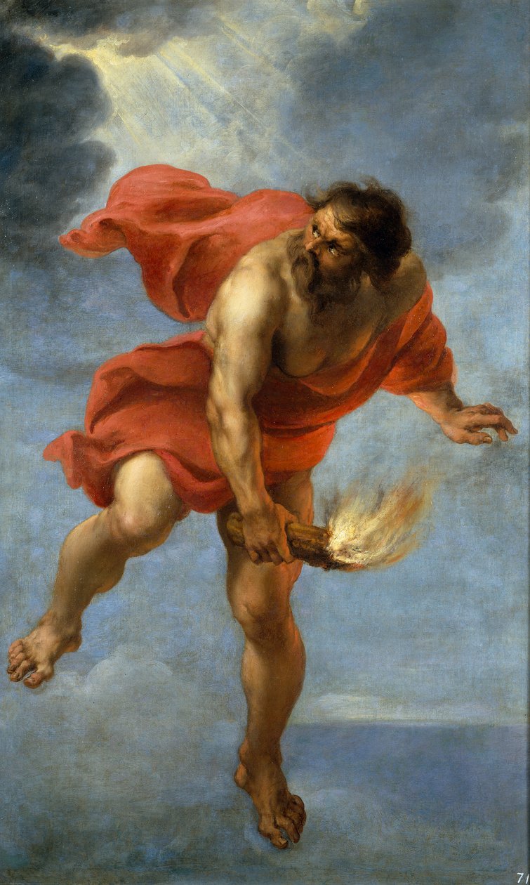 Prometheus carrying fire by Jan Cossiers