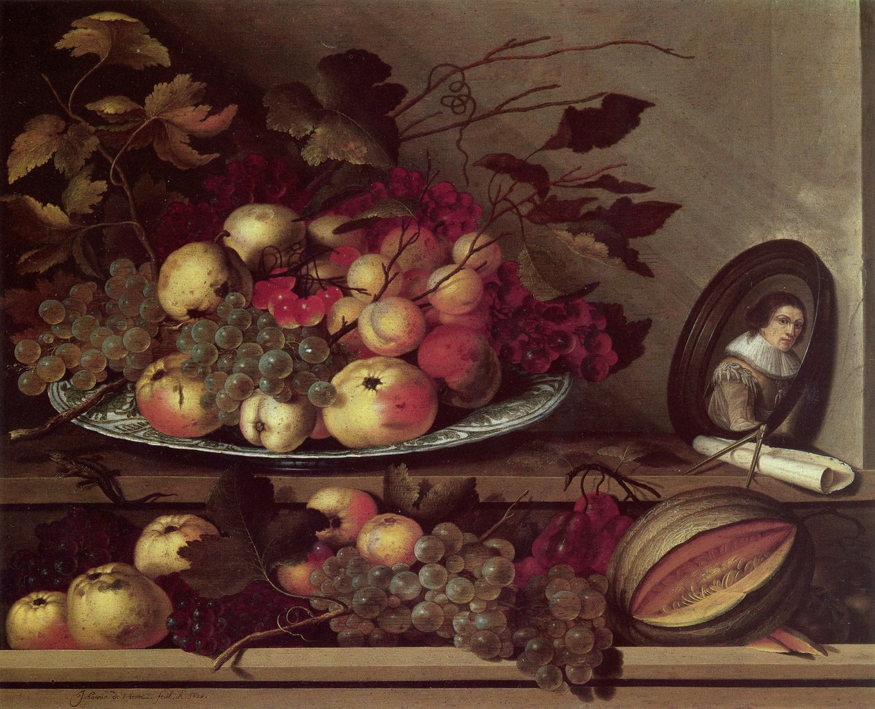 Still Life with Fruit and a Self-Portrait by Jan Davidsz. de Heem