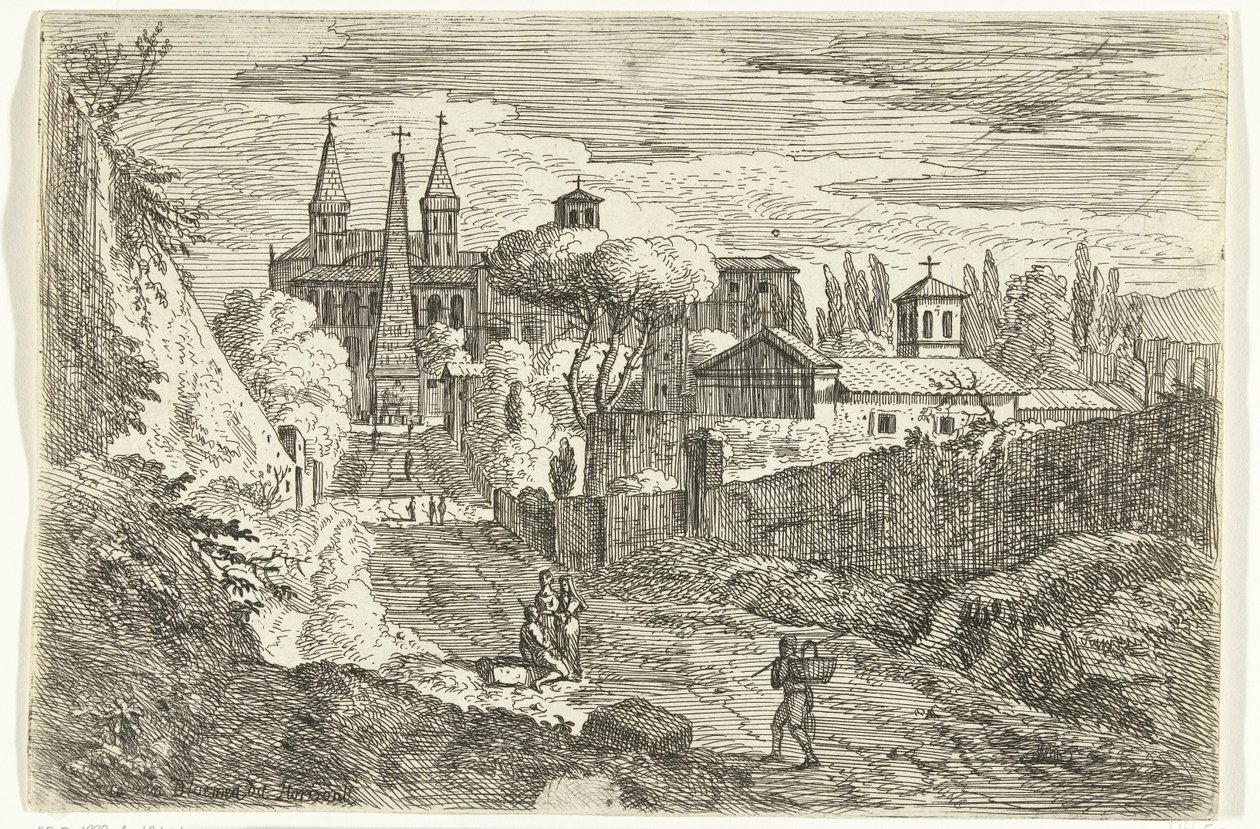 Italianate Landscape with Travelers by City Walls by Jan Frans van Bloemen