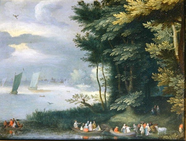 Banks of a Lake with Figures Embarking in Row-Boats by Jan Frans van Bredael
