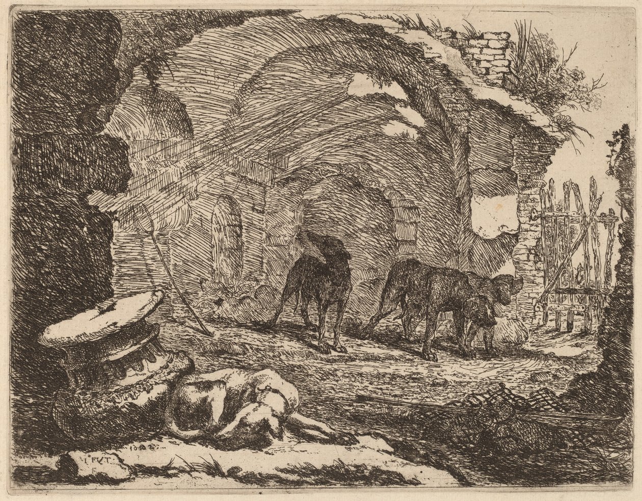 Four Dogs, One Sleeping beside a Capital by Jan Fyt