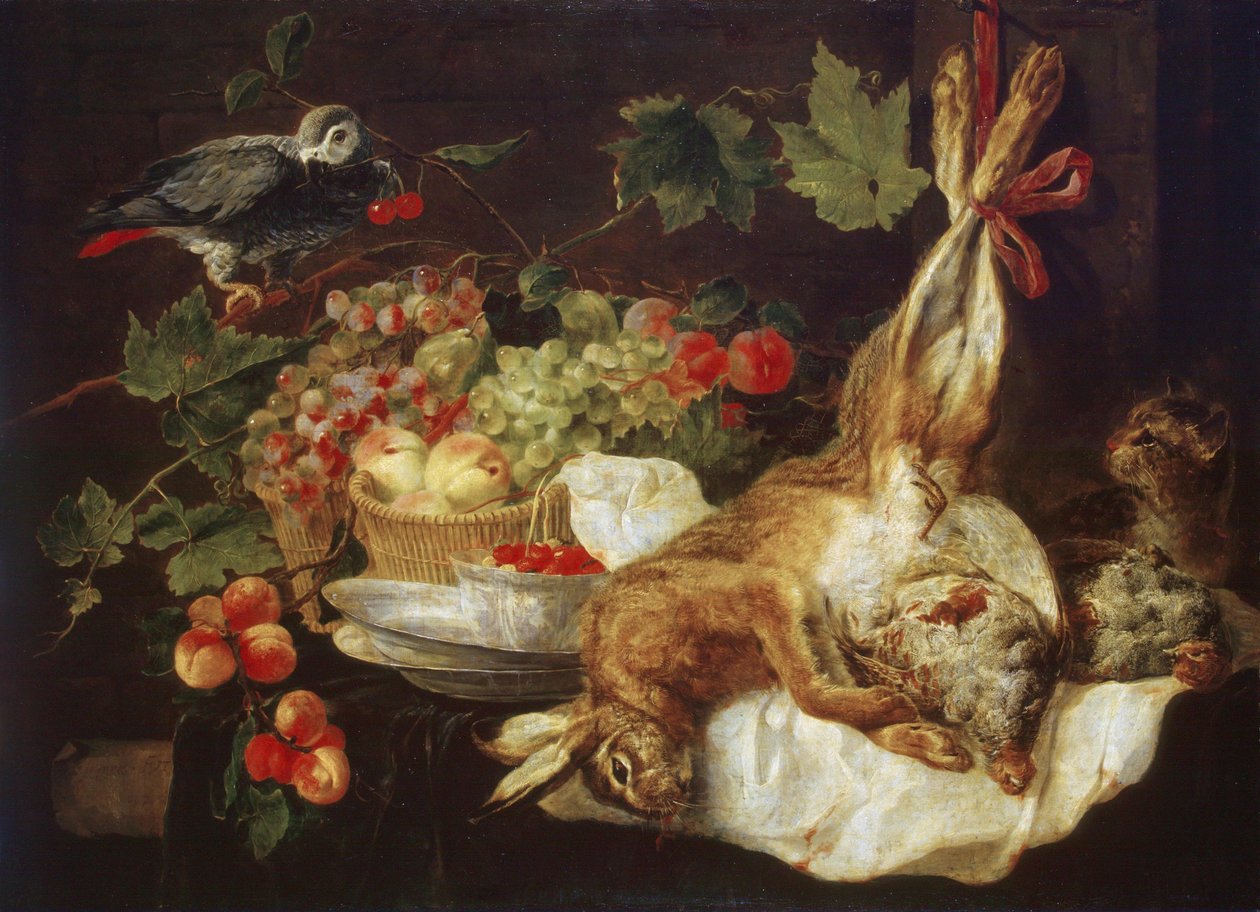 Hare, Fruit, and Parrot by Jan Fyt