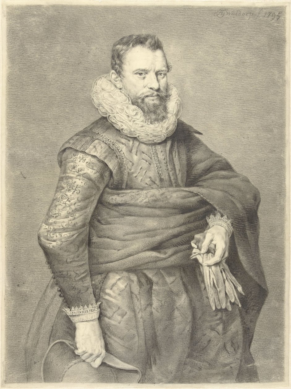 Portrait of a Man with Gloves and Hat in Hand, Facing Right by Jan Gerard Waldorp