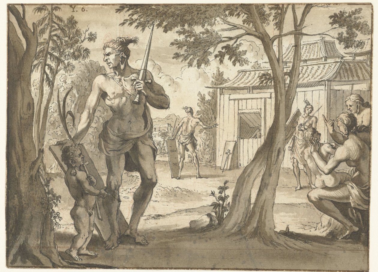 People by a Wooden Building by Jan Goeree