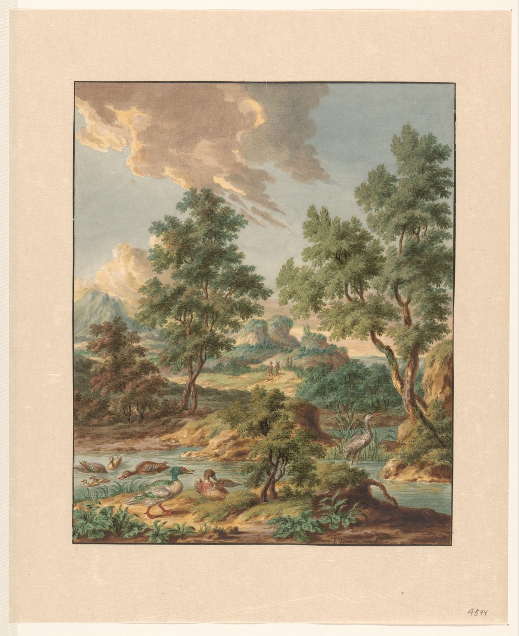Landscape with Waterfowl in a Pool by Jan Hendrik Troost van Groenendoelen