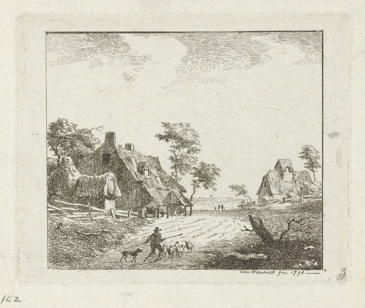 Landscape with Shepherd and Sheep Near Two Farms by Jan Izaak van Mansvelt