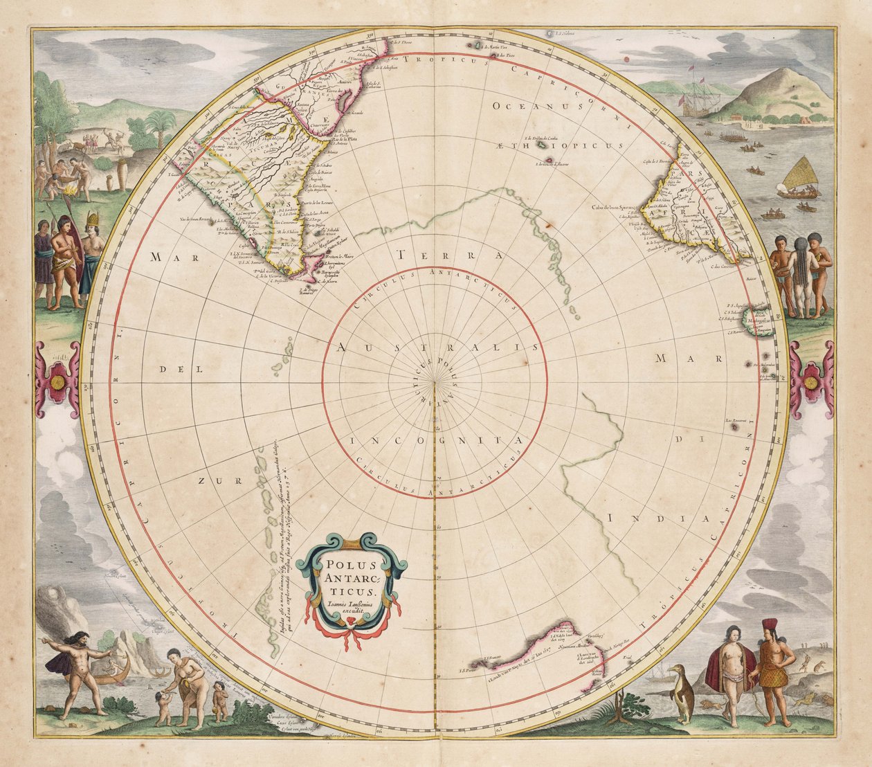 1657 Map Polus Antarcticus by Jan Janssonius