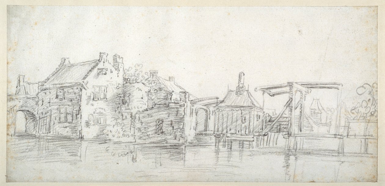 A Canal with Buildings, Including a Toll House and a Toll Bridge, c.1650 by Jan Josefsz. van (circle of) Goyen