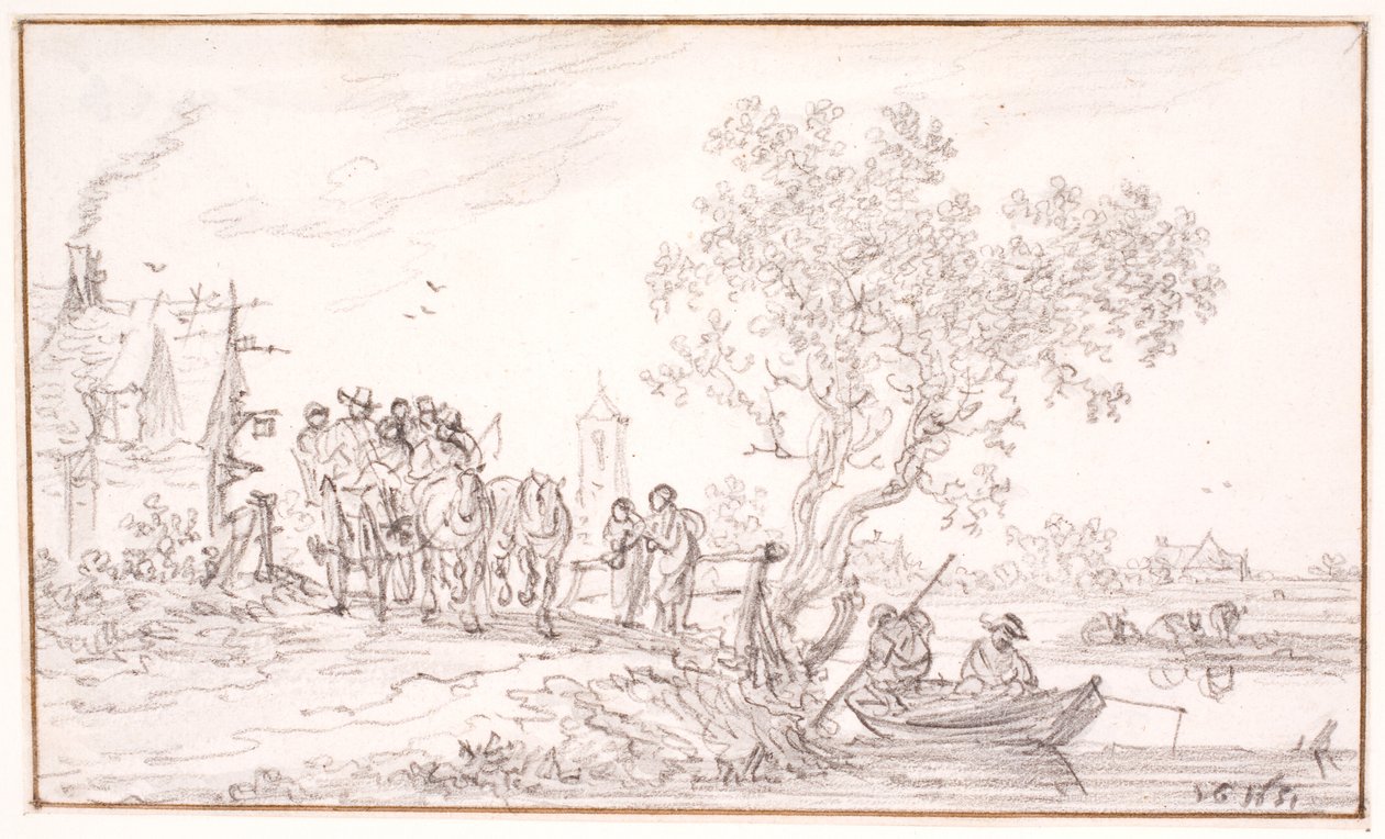 A Wagon with Travelers by an Inn by Jan Josefsz van Goyen