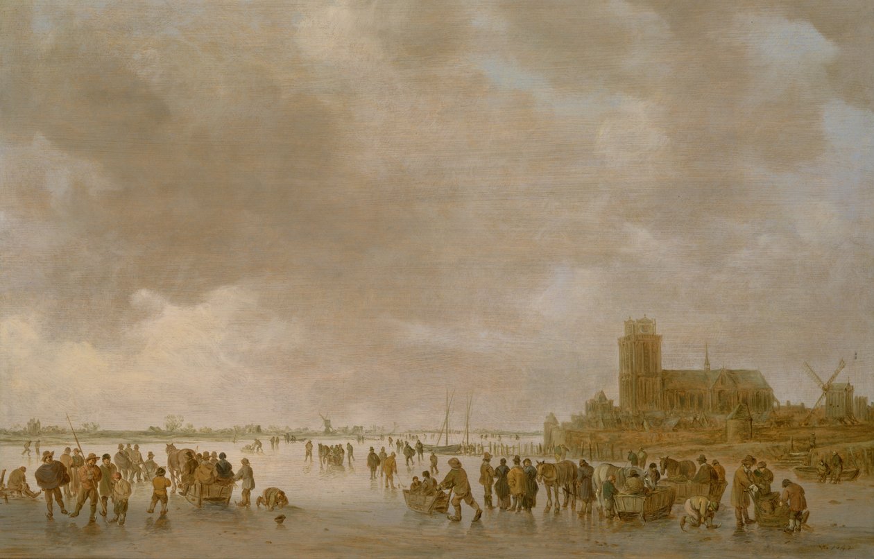 A Winter Landscape with Figures Skating on the Ice by Jan Josephsz van Goyen