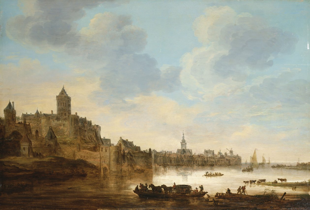 A Town on the Banks of a River, with a Ferry by Jan Josephsz van Goyen