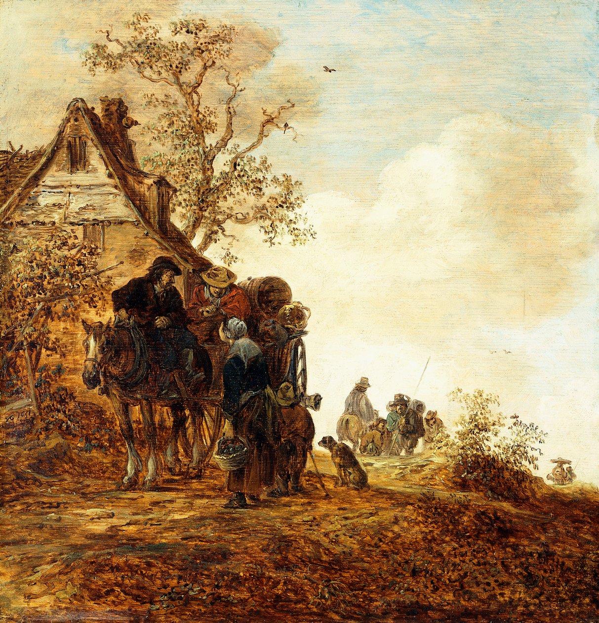 Peasants in a Cart by a Cottage by Jan Josephsz van Goyen