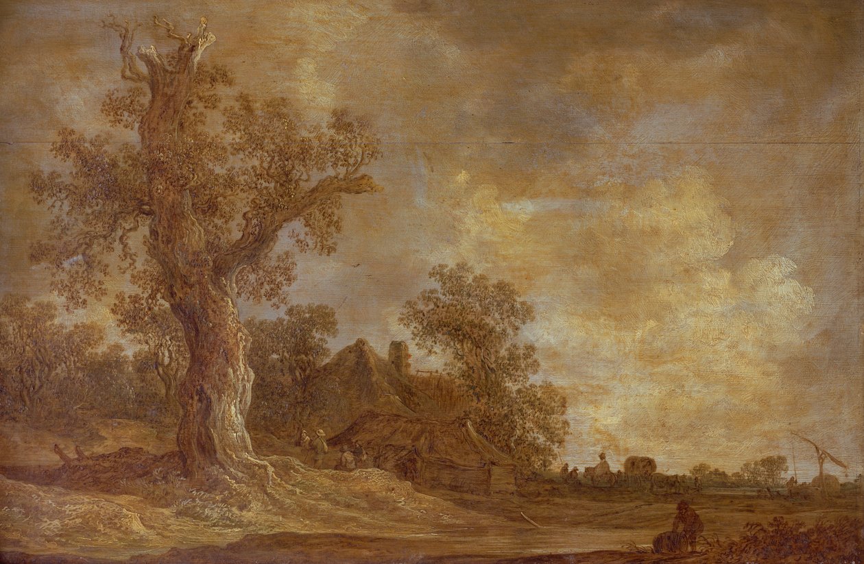 Wooded Landscape with Figures and Oak Tree by Jan Josephsz van Goyen