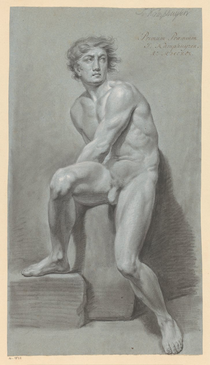 Seated Male Nude, Seen from the Front (1st Prize 1791) by Jan Kamphuijsen