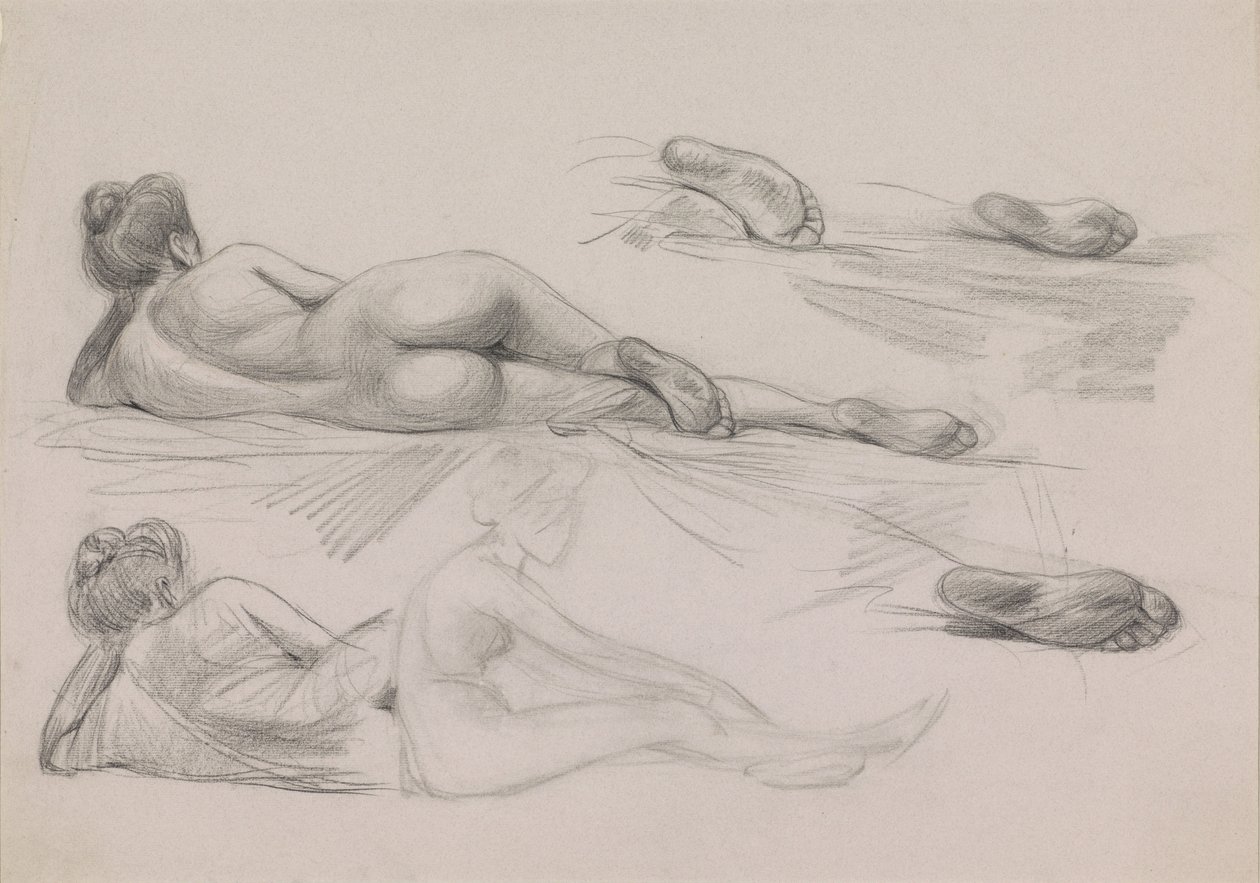 Sketch Sheet with Studies of a Naked Woman with Hair Up by Jan Kuyper