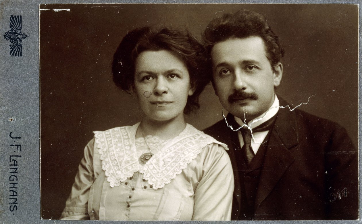 Carte-de-visite portrait photograph of Albert Einstein and Mileva Einstein-Maric in 1911 by Jan Langhans