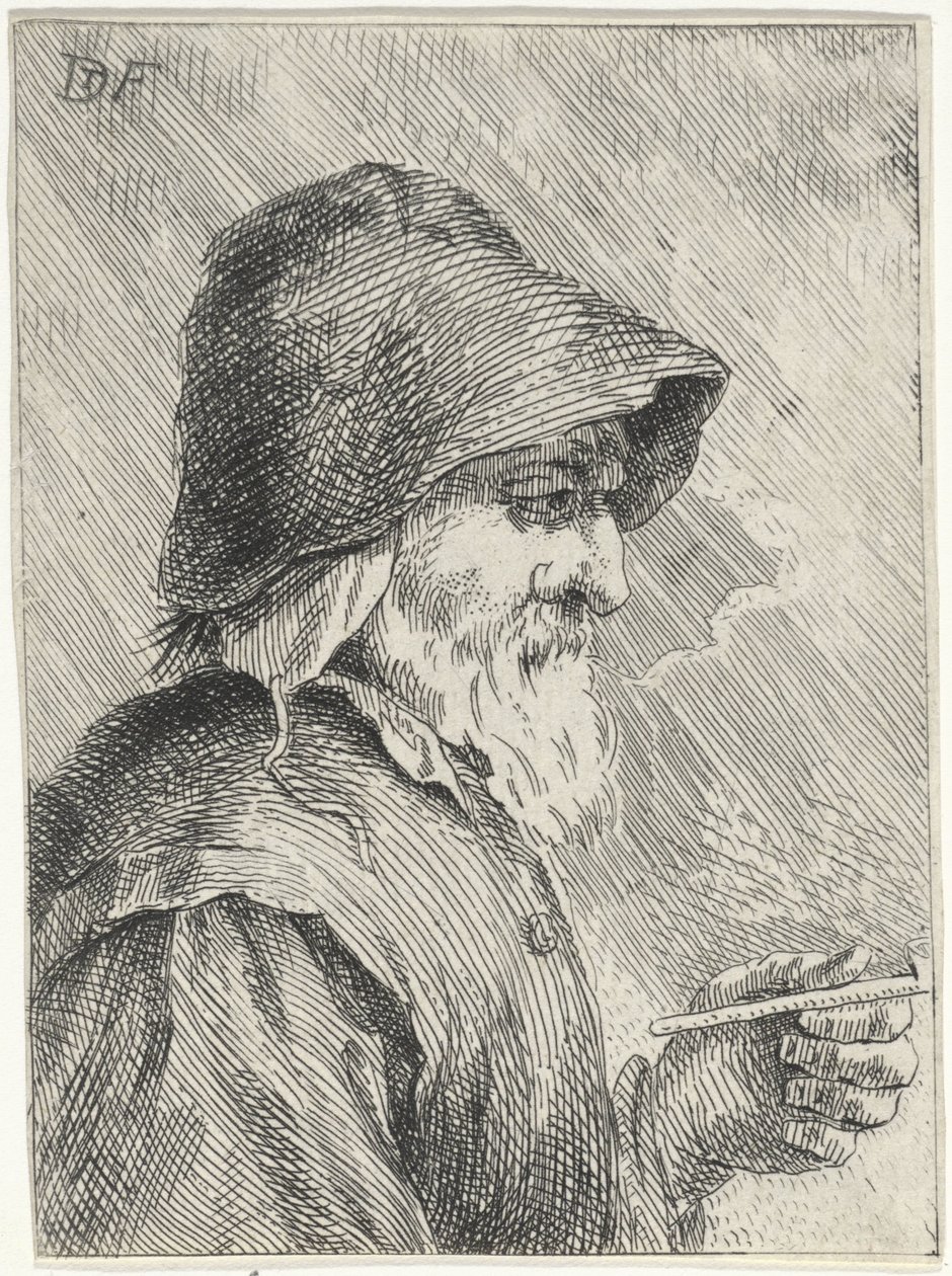 Old Man with Beard and Pipe in Hand by Jan Lauwryn Krafft (I) (attributed to)