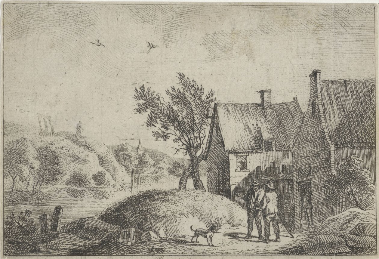Two Men with a Dog in a Landscape by Jan Lauwryn Krafft (I)