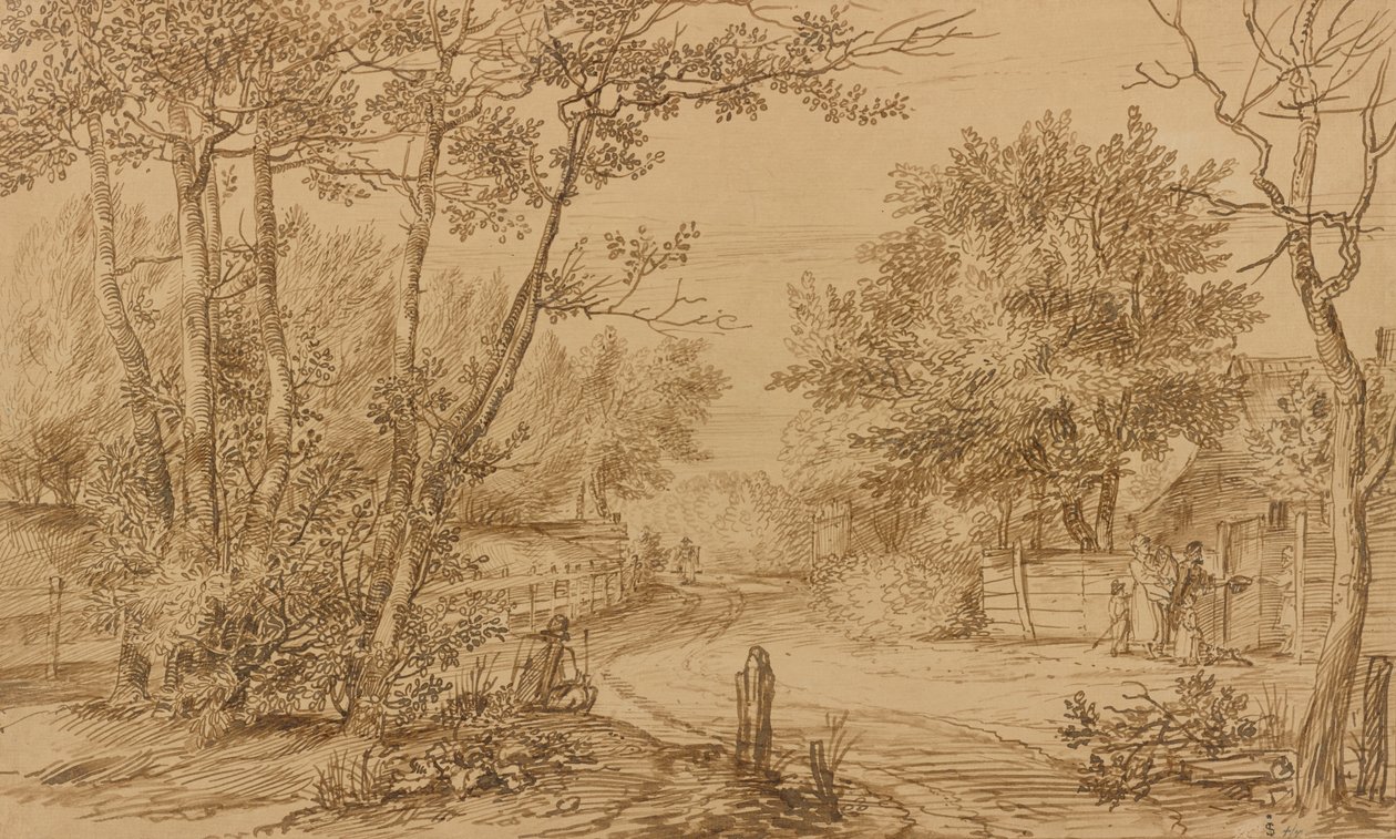 View of a Path in the Hague Forest, with Beggars at the Door of a Cottage by Jan Lievens