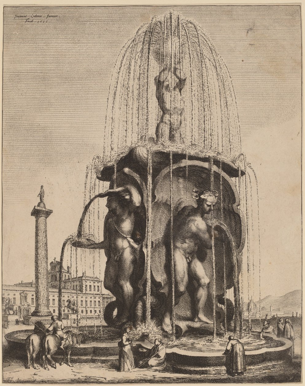 The Fountain and the Column of Trajan in Rome by Jan Lutma II