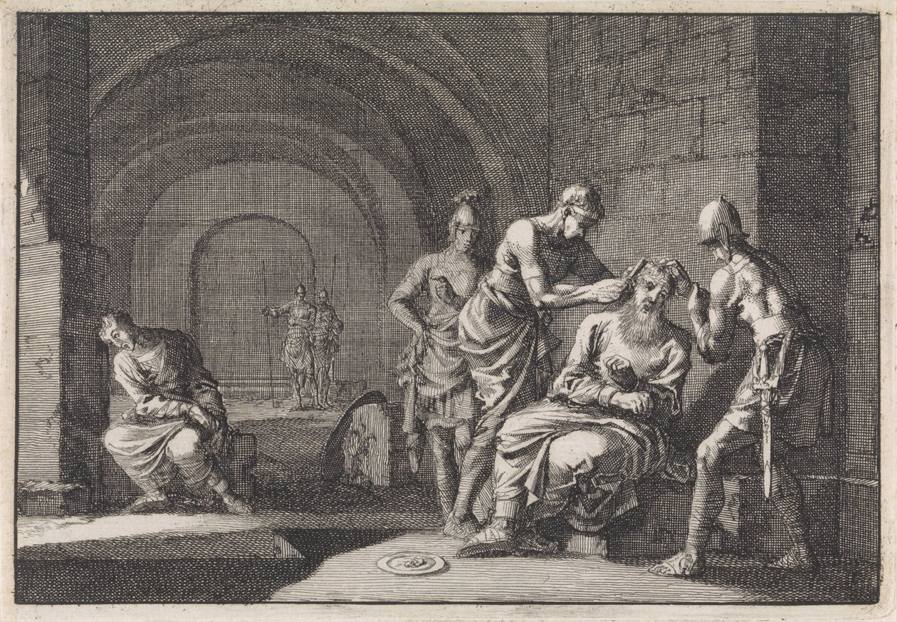Hyrcanus with Ears Cut Off in Prison by Jan Luyken