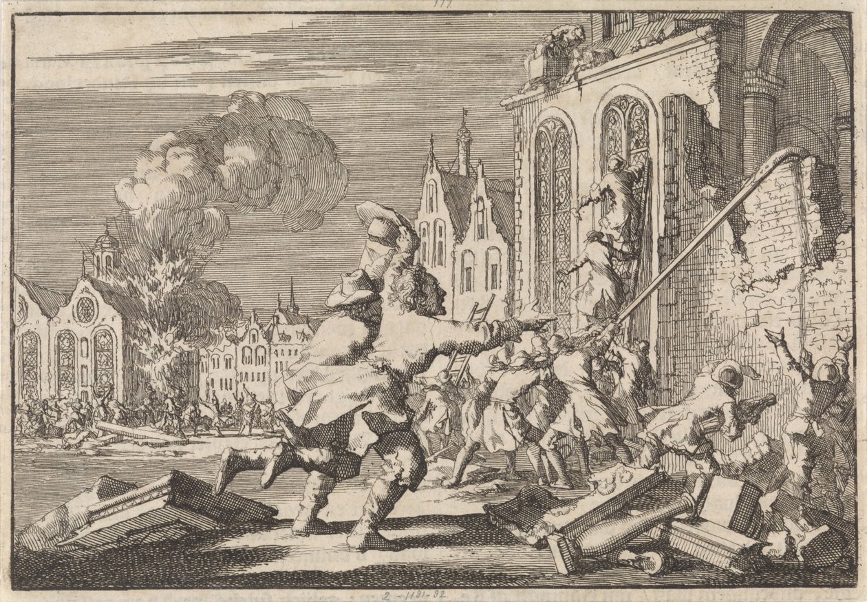 Destruction of Catholic Chapels in London, 1688 by Jan Luyken